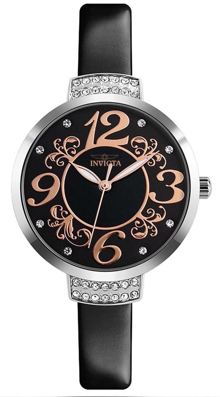 Invicta Celestial Lady 33mm Silver Tone Case Black Metal Dial Black Band 70336
